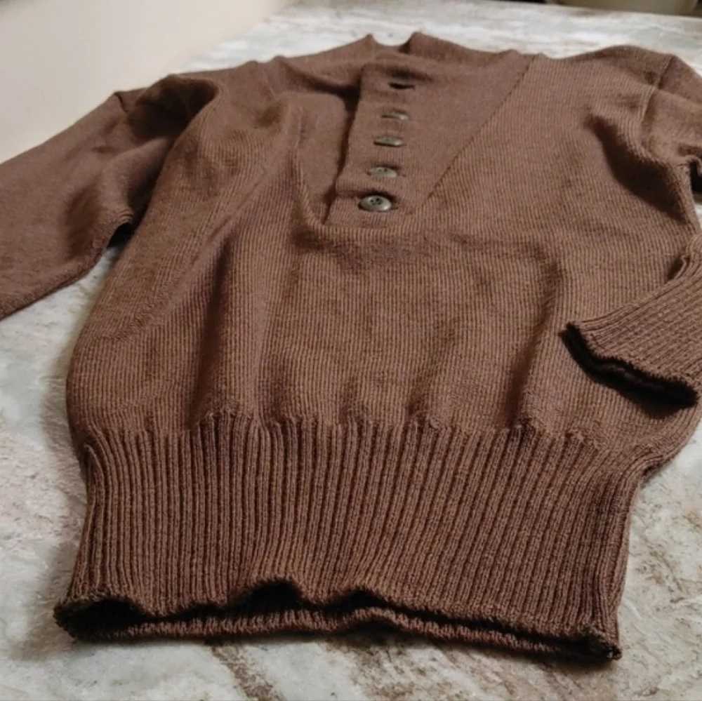 Olive Drab Military Army 5 Button Pull-Over Sweater